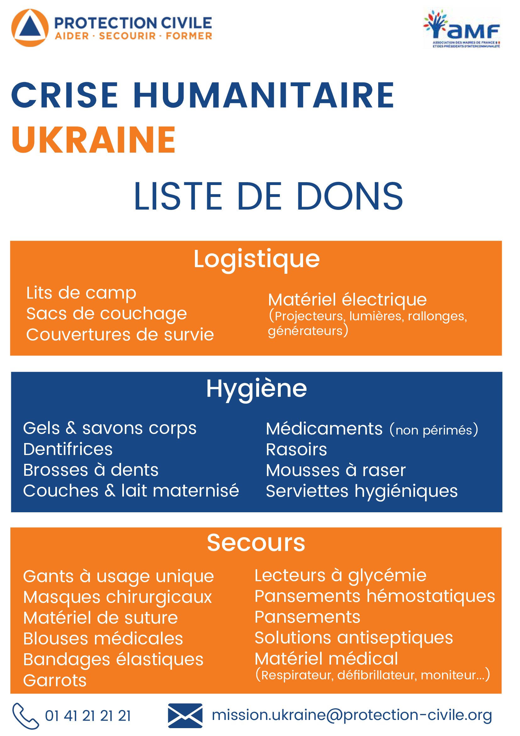 Liste de dons materiels Mission Ukraine 1 of 1